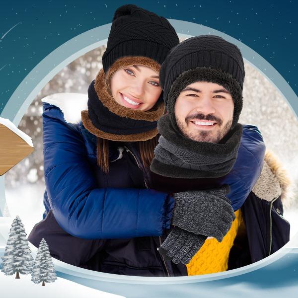 Unisex Winter Warm Set - Fleece-Lined Beanie, Scarf, Touchscreen Gloves & Socks for Outdoor Sports, Snow Activities, and Daily Comfort