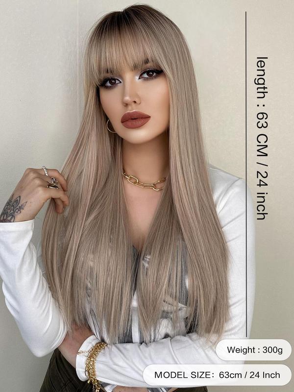 24 Inch Women's Long Straight Synthetic Wig with Bangs, Gorgeous Fluffy Wigs for Party, Elegant All-match Fashion Accessories for Daily & Party Decoration