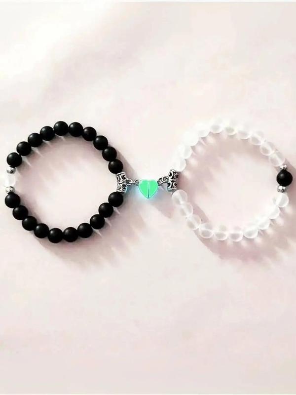 Summer Couple Crown Heart Magnetic Luminous Design Matching Couple Designer Beaded Bracelet, Jewelry for Party, Daily Clothing Decor, Back To School Jewelry for Birthday Gift