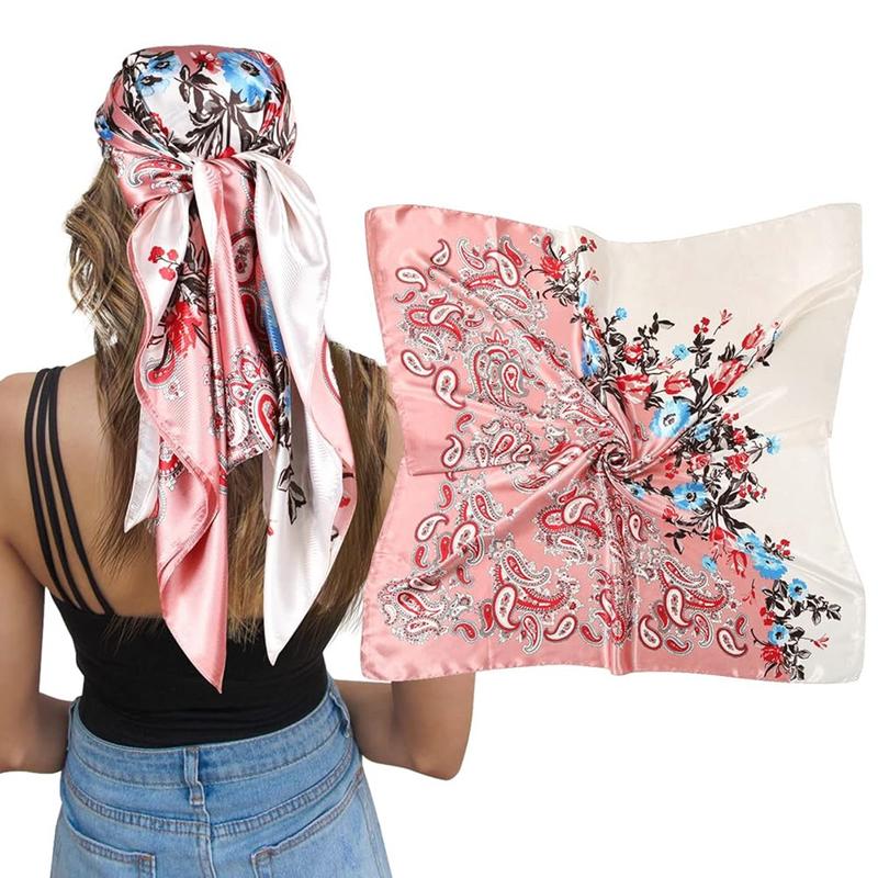 35'' Square Silk Like Head Scarves Printed Hair Scarf Kerchief Bandanas Scarf Headscarf Sleeping Head Wraps Hair Band Hair Accessories for Women