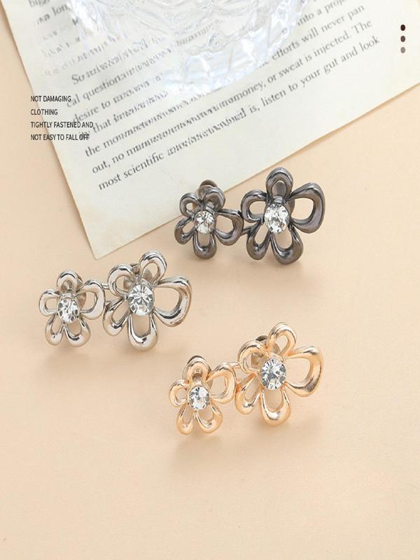 Rhinestone Decor Flower Design Waist Buckle, Fashionable Waist Adjustment Button for Women & Girls, Trendy Exquisite Clothes Accessories for Party Decor