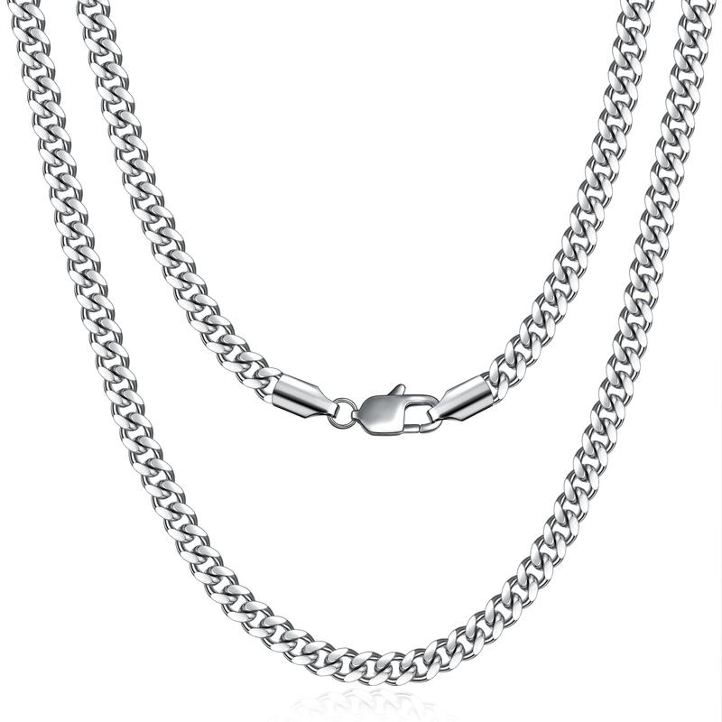 Stainless Steel Cuban Chain Necklace for Men and Women, Silver Mens Necklace for Boys, Christmas Gift