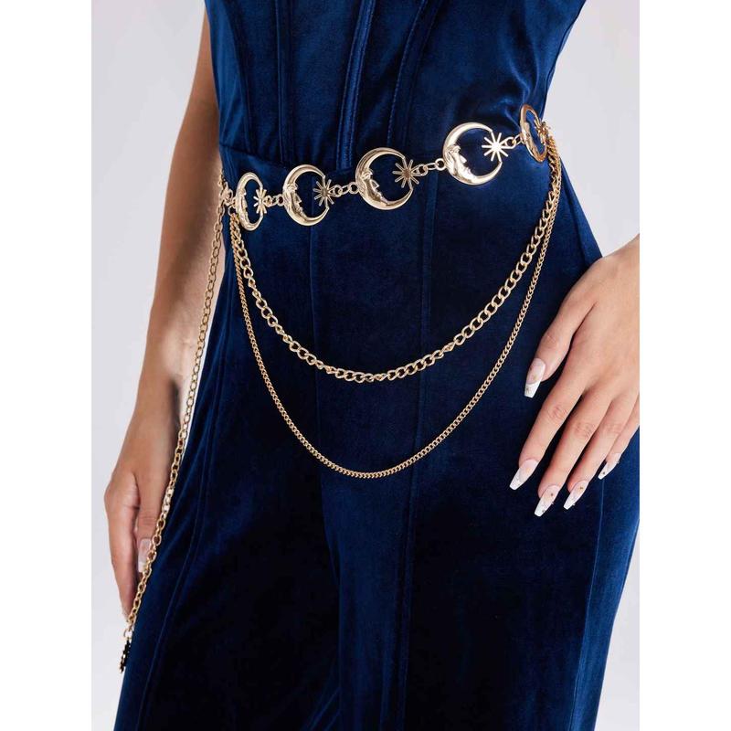 Cider [3 colors, size 3XL 4XL-2XL] Whimsigoth Star & Moon Layered Waist Chain