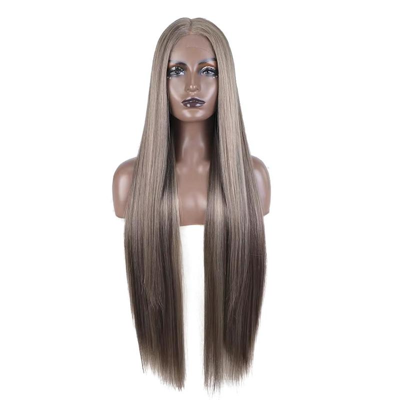 [Style Icon] 38” Super Long Silky Straight Wigs Lace Front Wigs Pre-Plucked 4.5” Deeper Middle Part Wig Black Synthetic Wig