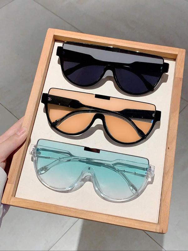 Women's Simple Style Plain Color Sunglasses (3 Pairs), Trendy Flat Top Sunglasses for Everyday Use, Fashion Accessories for Outdoor Activities