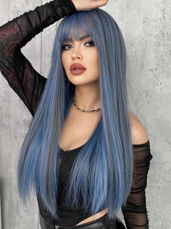 24 Inch Women's Long Straight Synthetic Wig with Bangs, Gorgeous Fluffy Wigs for Party, Elegant All-match Fashion Accessories for Daily & Party Decoration