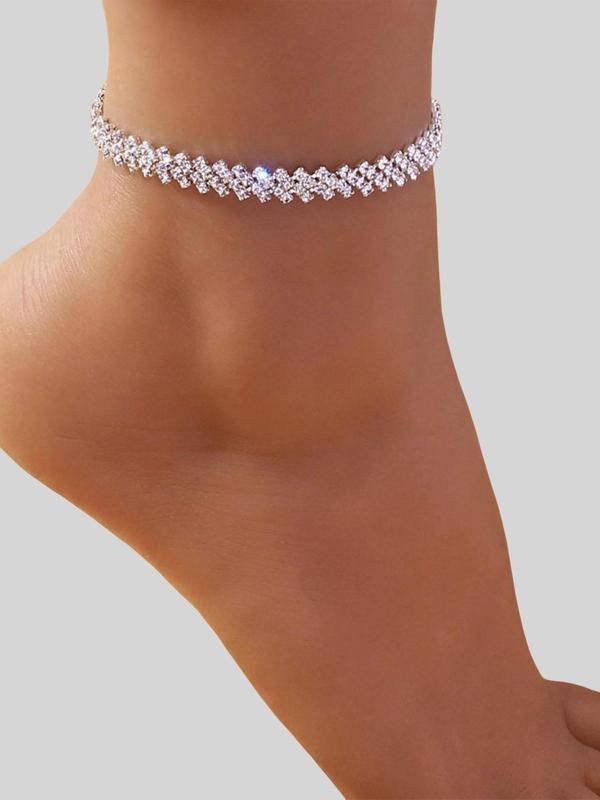 Sparkly Shiny Rhinestone Decorated Anklet As Gift, Summer 2024 Trendy Fashionable Adjustable Chain Anklet, Link Chains Anklet Jewelry, for Fall