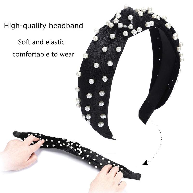 2PCS Headbands for Women, Bow Knotted Wide Headband, Yoga Band Fashion Elastic Accessories for Women (Black , Beige )