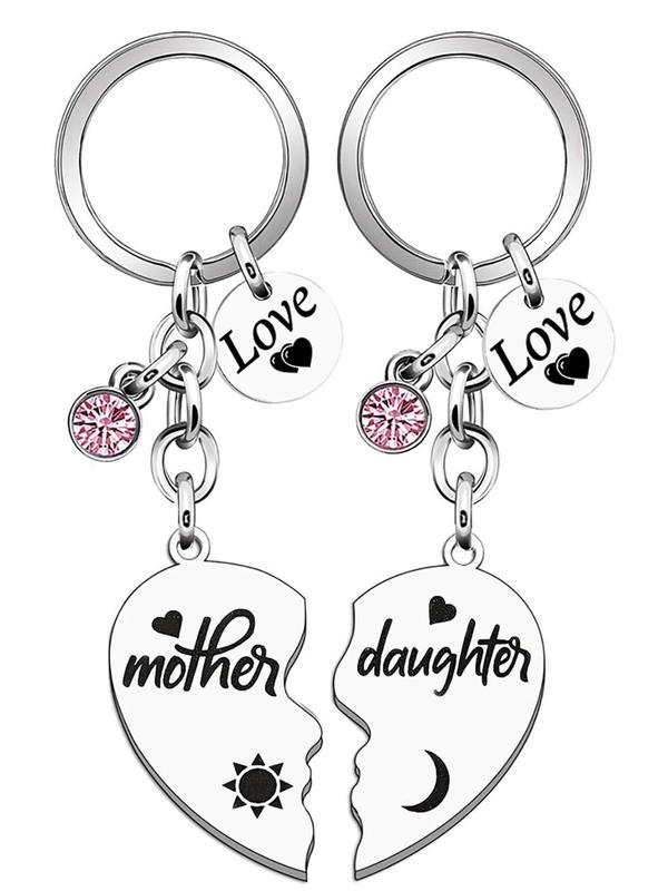 Mother & Daughter Design Keychain, Fashionable Heart Shaped Letter Engraved Keychain for Mother's Day Birthday, Trendy All-match Keychain for Gift