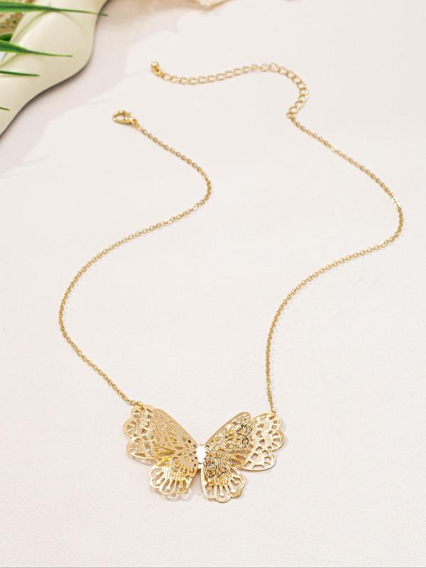 Butterfly Design Hollow Out Jewelry Set, Fashion Necklace Earrings Ring Bracelet for Party, Daily Clothing Decor, Trendy All-match Jewelry for Birthday Gift