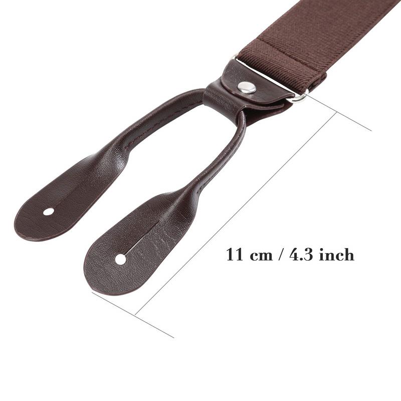 Mens Y-Back 1.4 Inches Wide Brown Button End Elastic Adjustable Tuxedo Solid Color Suspenders with 6Pcs Buttons