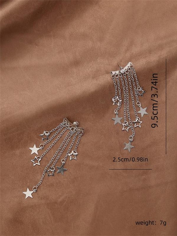 1 Pair Star Design Dangle Earrings, Tassel Chain Decor Earrings For Women For Gift, Girl's Temperament Cloths Accessory For Daily Wear