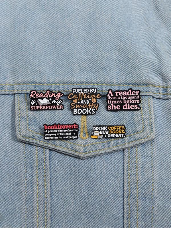 Creative Coffee & Book Pattern Brooch, Cute Slogan Enamel Pin Suitable for Backpacks, Jeans, Scarves, Hats Decoration, Fashion Accessories for Men & Women