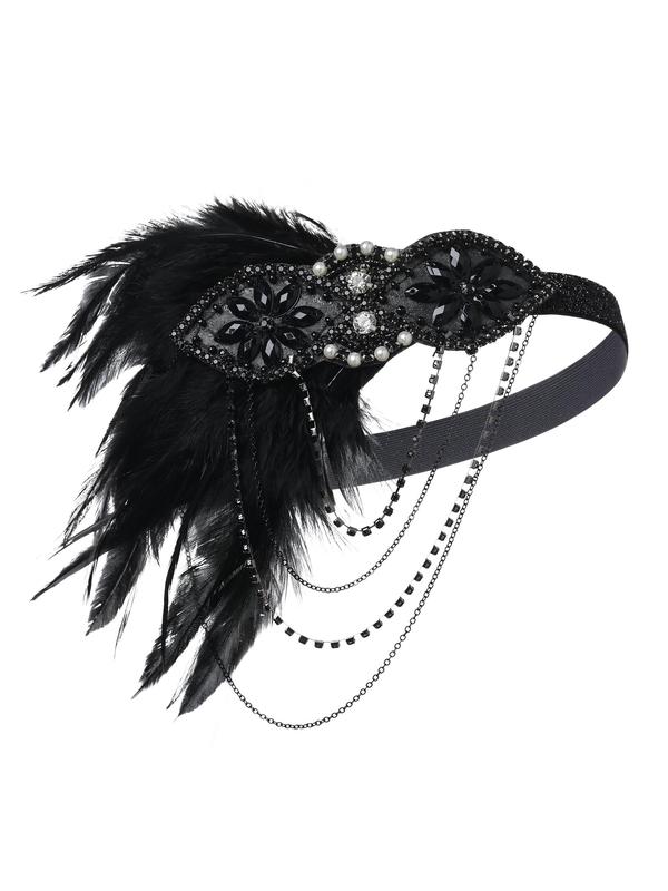 BABEYOND 1920s Accessories for Women - Flapper Headpiece Feather Great Gatsby Accessories for Women Pearl Necklace Gloves