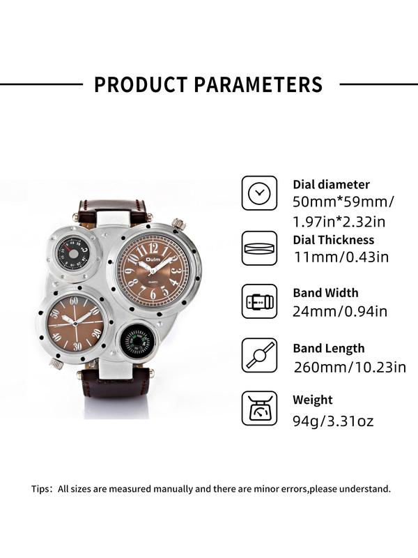 Men's Punk Style Multiple Dial Quartz Watch, Fashion Watch with Compass & Thermometer, Trendy All-match & Exquisite Accessories for Birthday Gift with Box