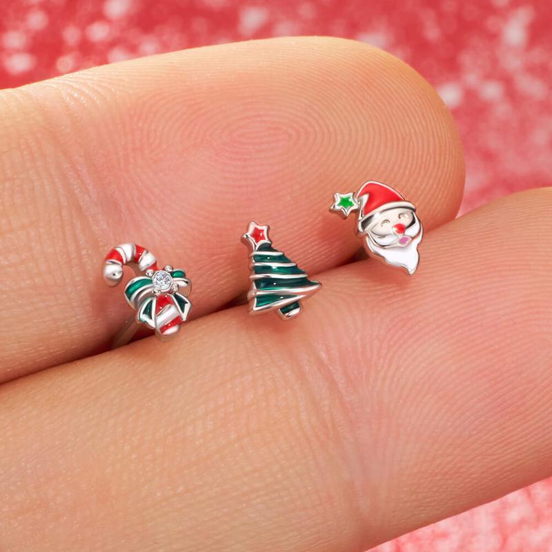 Oufer 3PCS 20G Merry Christmas Nose Studs Collection Sets Christmas Gift New Year Gift