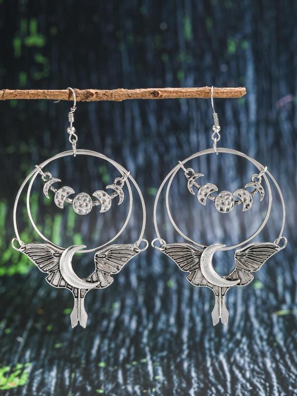 1 Pair Moon & Bat Decor Dangle Earrings, Hollow Out Drop Earrings, Gothic Jewelry for Women