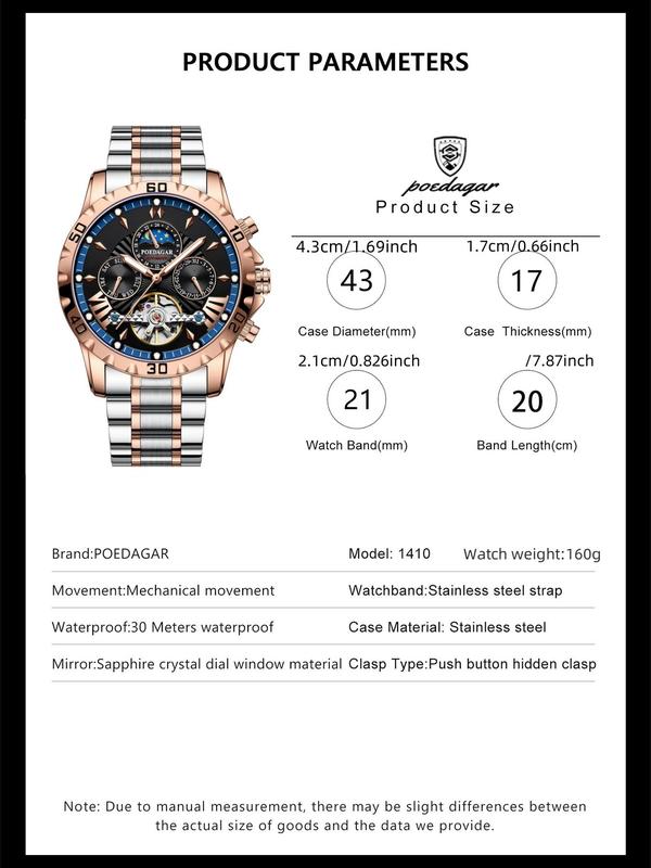 Men's Business Fashion Mechanical Watch, Fashion Waterproof Luminous Date Watch for Party, Daily Decor, Exquisite Watch for Birthday Gift with Box