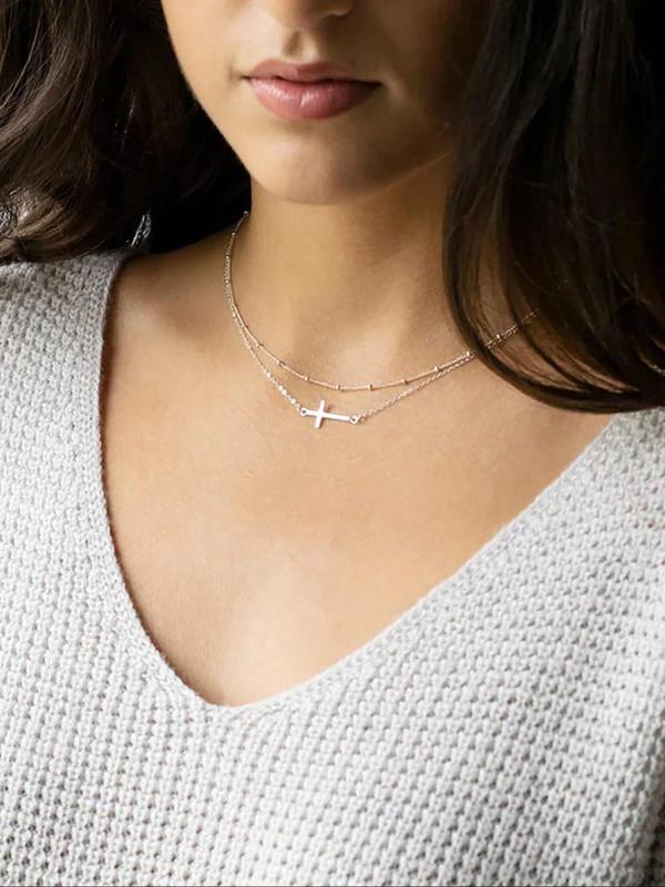 Women's Casual Trendy Cross Necklace As Gifts for Girlfriend, Elegant Pendant Layered Chains Necklace, Fashion All-match Accessories for Party & Daily Wear, Women Punk Accessories