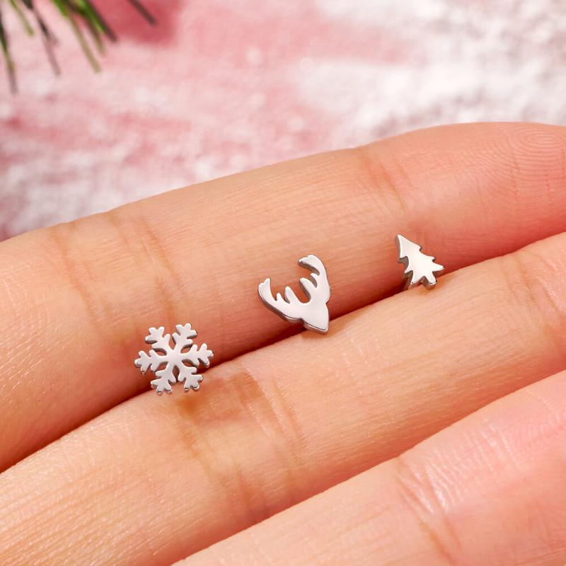 Oufer 3PCS 20G Merry Christmas Nose Studs Collection Sets Christmas Gift New Year Gift