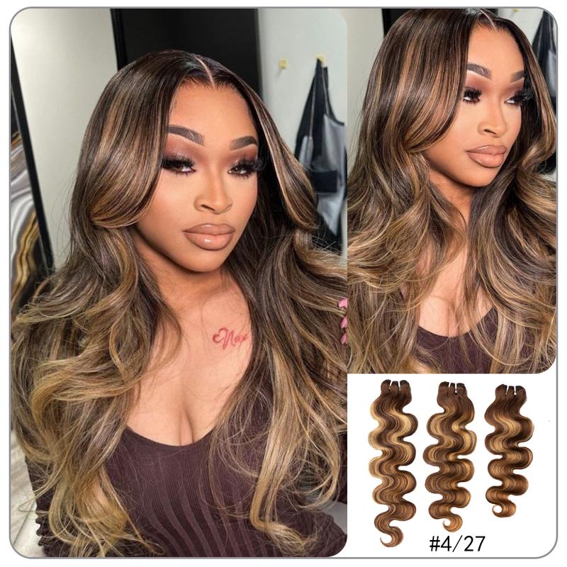 [Wequeen] Brown Highlight Body Wave Human Hair Bundles Brazilian 100% Human Hair Budget Friendly 10A Grade Viral Hair Bundles FB30 P4 27