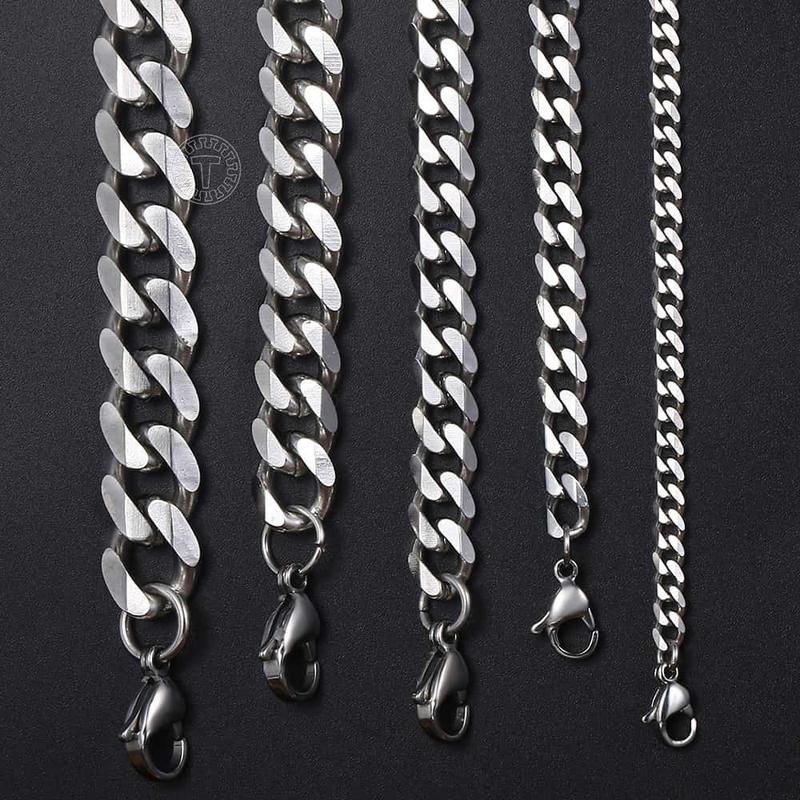 Hermah 3 5 7 9 11mm Stainless Steel Curb Cuban Chain Necklace For Men Male Silver Color Link Chain 18inch-30inch