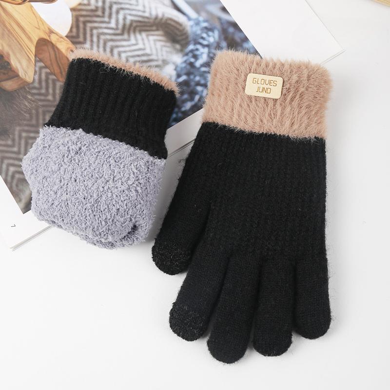 New Knitted Gloves Winter Women's Thick Warm Gloves Solid Color Touch Screen Gloves