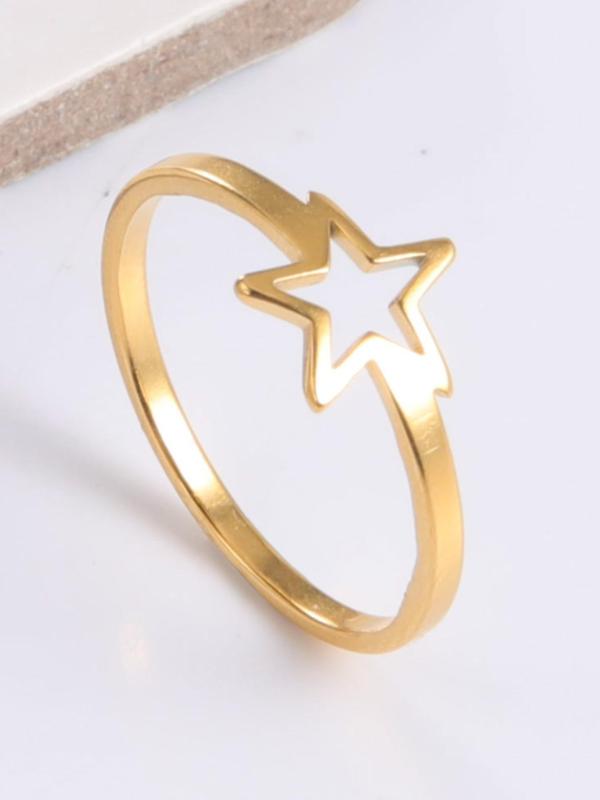 Y2k Style Star Hollow Out Design Stainless Steel Ring, Holiday Birthday Gifts for Women and Girls, Trendy Versatile Party Jewelry Accessories