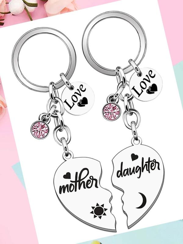 Mother & Daughter Design Keychain, Fashionable Heart Shaped Letter Engraved Keychain for Mother's Day Birthday, Trendy All-match Keychain for Gift