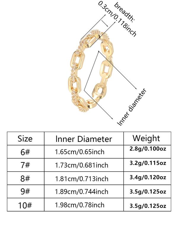 Fashion Chain Design Rhinestone Decorated Ring, Elegant Accessories for Women, Casual Jewelry for Party, Daily Clothing Decor, Trendy All-match & Exquisite Jewelry for Birthday Gift