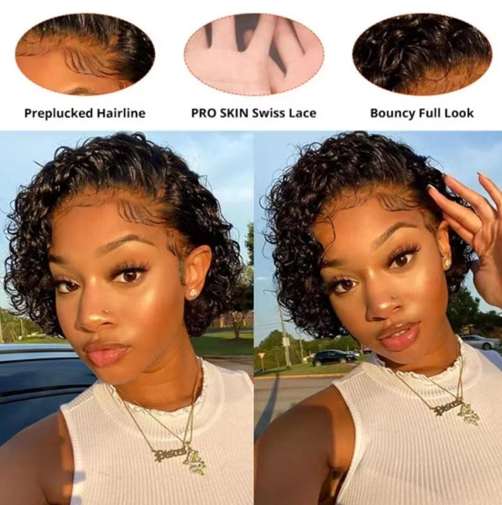 Short Curly Pixie Cut Lace Wig Pre plucked Bob Wig Black Friday Deals 13x1 Lace Front Curly Human Hair Wigs