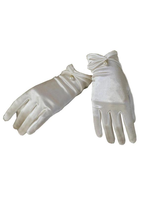 1 Pair Faux Pearl Decor Ruched Gloves For Women