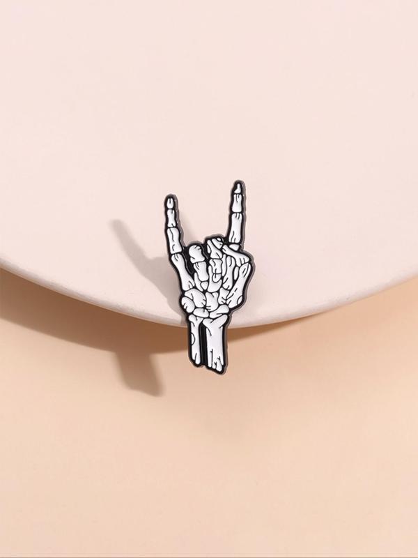 Punk Style Skull Hand Gesture Design Brooch, Fashion Alloy Badge for Daily Clothing Decor, Trendy All-match & Exquisite Brooch for Birthday Gift