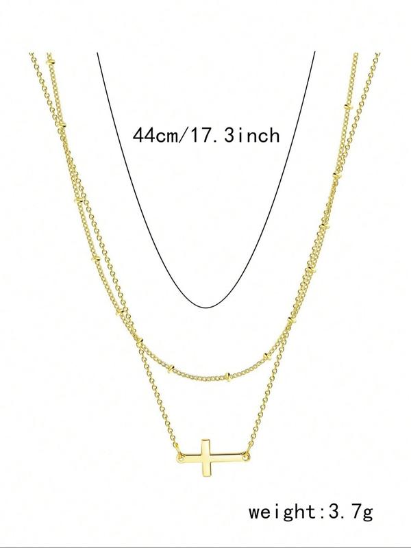 Women's Casual Trendy Cross Necklace As Gifts for Girlfriend, Elegant Pendant Layered Chains Necklace, Fashion All-match Accessories for Party & Daily Wear, Women Punk Accessories