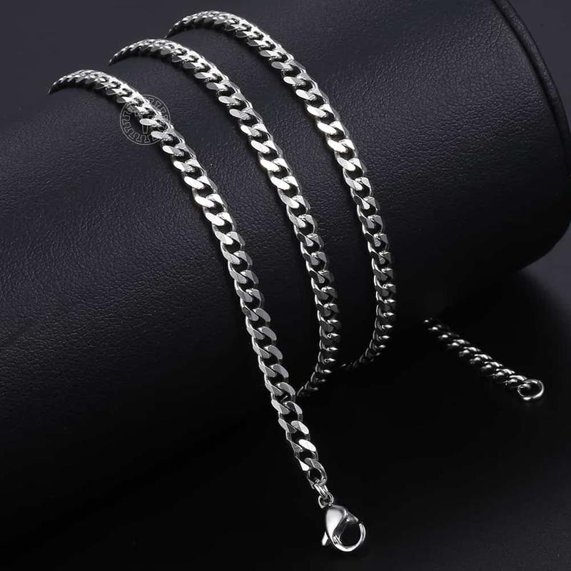 Hermah 3 5 7 9 11mm Stainless Steel Curb Cuban Chain Necklace For Men Male Silver Color Link Chain 18inch-30inch