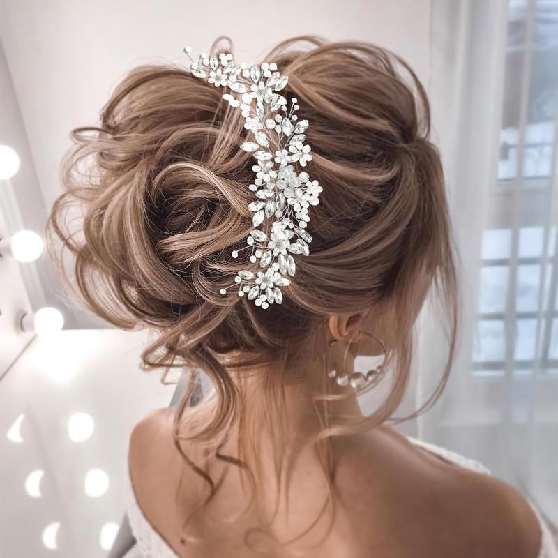 Bridal Hair Accessories Set: Crystal Headpiece, Rhinestone and Pearl Hair Pins, Combs for Brides, Bridesmaids, Prom, and Special Occasions