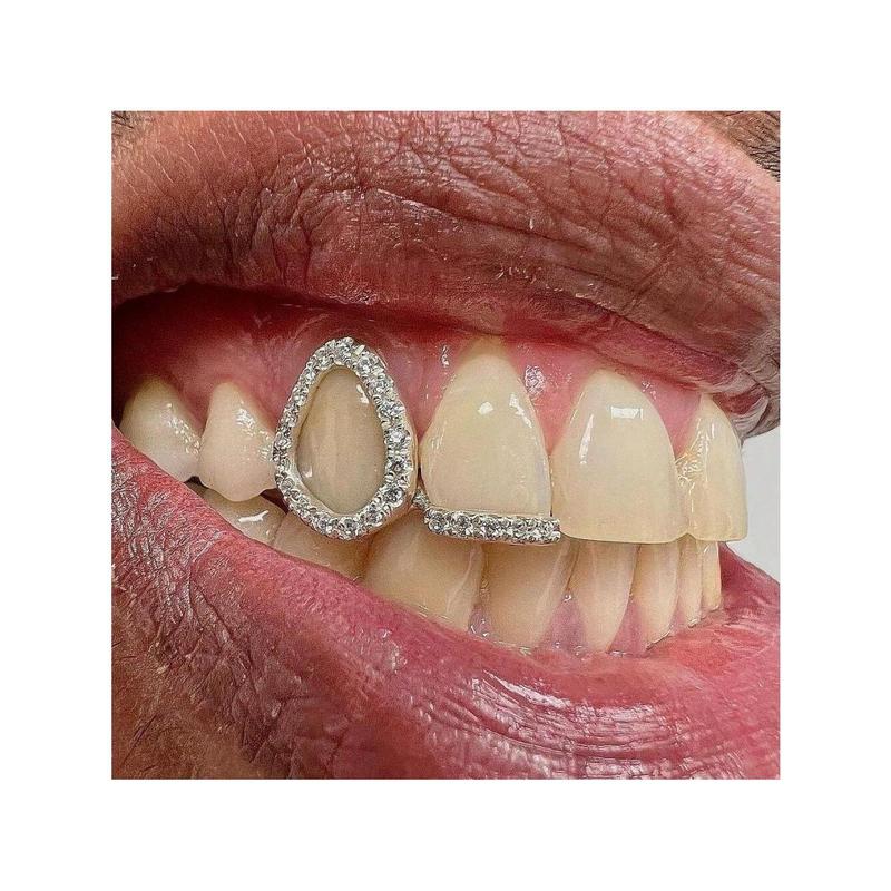 Fashion  1PC New Style Hip Hop Teeth Grillz With Star Cubic Zirconia Caps Micro Pave Top & Bottom Charm Grills For Men Women Jewelry