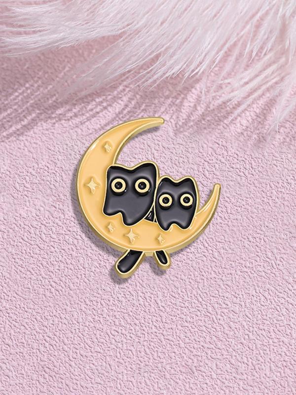 Cute Moon & Cat Design Brooch Pin, Casual Jewelry for Party, Daily Clothing Decor, Casual Zinc Alloy Jewelry for Men & Women