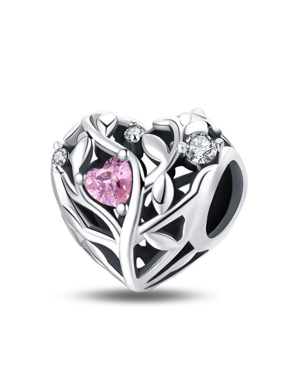 Heart Tree Of Life Design Charm, Rhinestone Decor Bead for Bracelet & Necklace, Fashion Accessories for Women & Girls