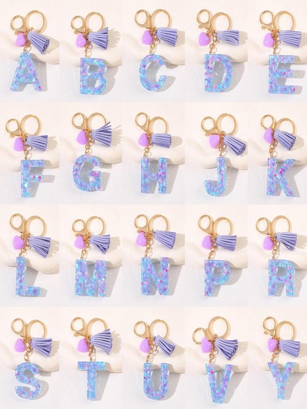 Letter Design Tassel Decor Keychain, Cute Keychain for Car Key, Bag Charm for Women & Girls, Fashion Accessories for Daily Use