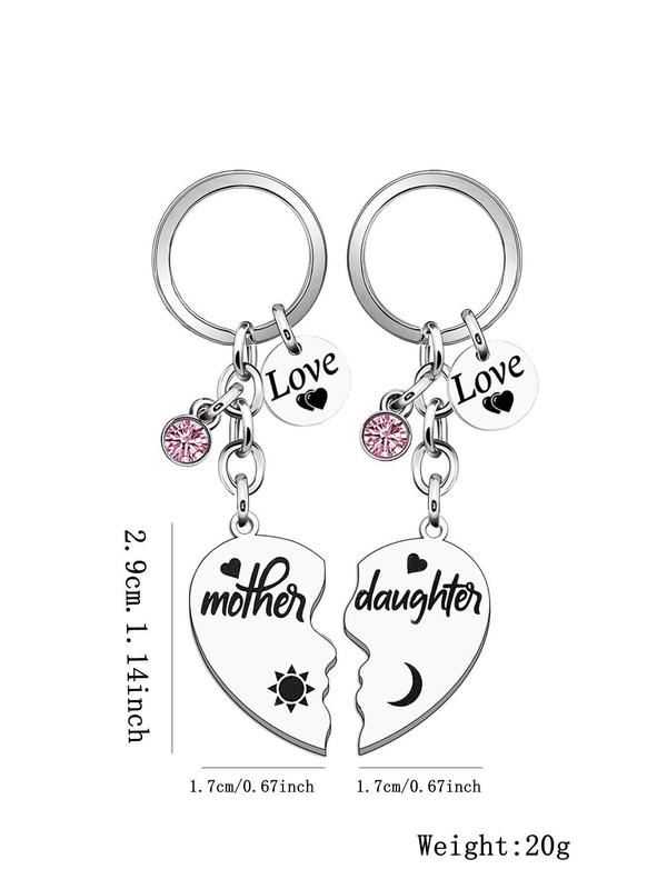 Mother & Daughter Design Keychain, Fashionable Heart Shaped Letter Engraved Keychain for Mother's Day Birthday, Trendy All-match Keychain for Gift