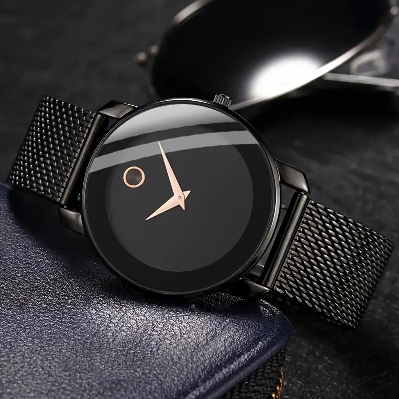 Elegant 3-Piece Quartz Watch Set, Shock-Resistant Analog Display, Round Zinc Alloy Case, Non-, Stainless Steel Mesh Band, Middle East Collection