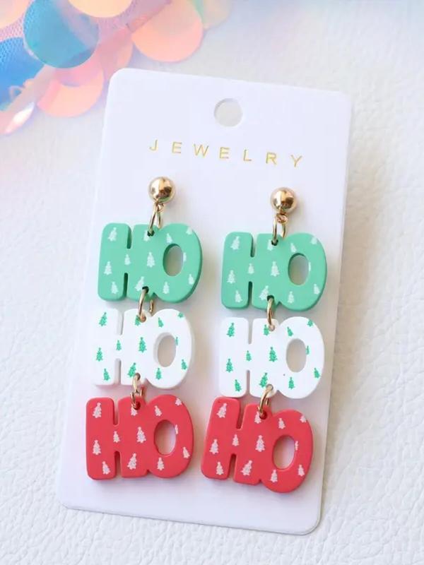 Cute Christmas Tree Print Letters Design Dangle Earrings, Fashionable Jewelry for Women & Girls, Trendy All-match & Exquisite Jewelry for Birthday Gift