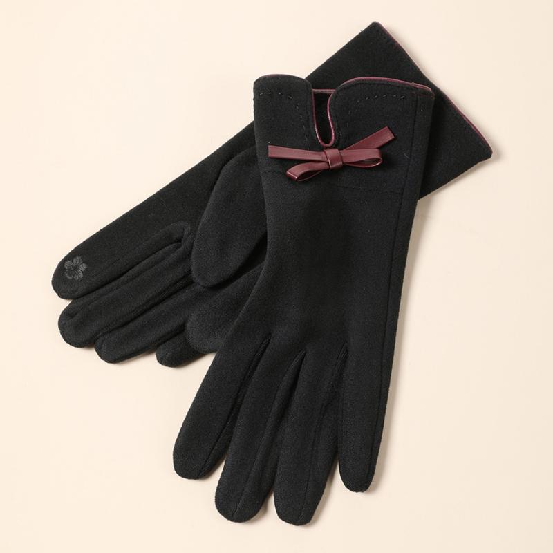 Women's Thermal Dralon Winter Gloves, Bow-Decorated Outdoor Riding Gloves