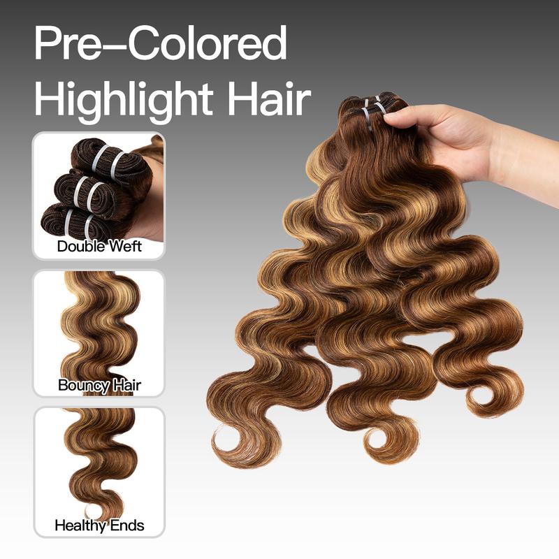 [Wequeen] Brown Highlight Body Wave Human Hair Bundles Brazilian 100% Human Hair Budget Friendly 10A Grade Viral Hair Bundles FB30 P4 27