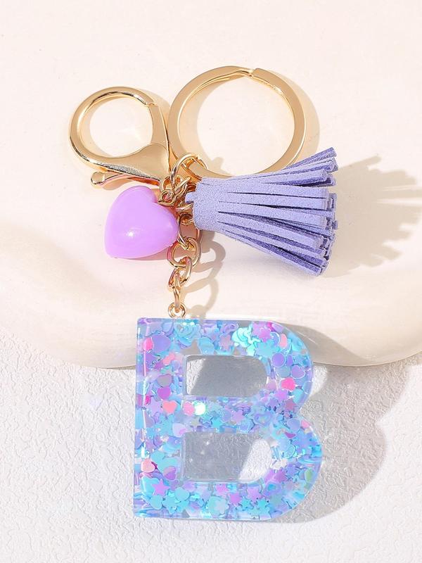 Letter Design Tassel Decor Keychain, Cute Keychain for Car Key, Bag Charm for Women & Girls, Fashion Accessories for Daily Use