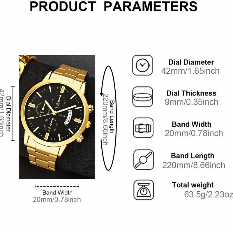 Men's Golden Industrial Style Calendar Quartz Watch - Stylish Design Without Steel Band