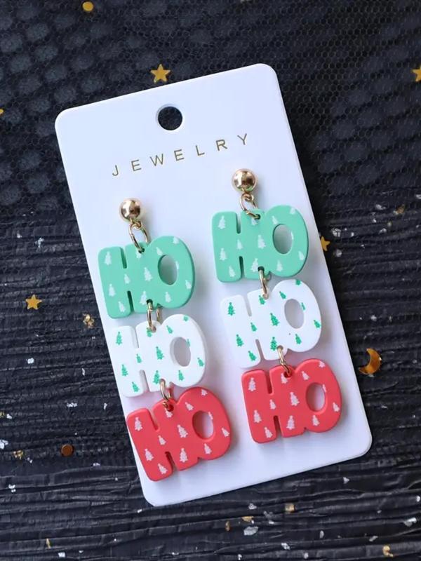 Cute Christmas Tree Print Letters Design Dangle Earrings, Fashionable Jewelry for Women & Girls, Trendy All-match & Exquisite Jewelry for Birthday Gift