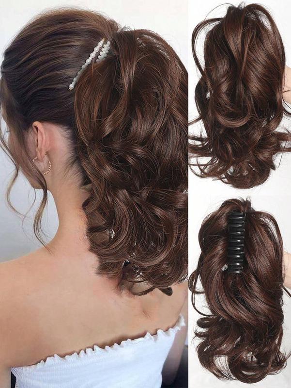 Elegant Claw Clip Short Curly Wavy Ponytail, Synthetic Hair Extension for Daily Chic, Easy-To-Attach Hair Accessory for All Occasions