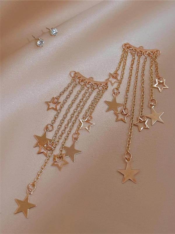 1 Pair Star Design Dangle Earrings, Tassel Chain Decor Earrings For Women For Gift, Girl's Temperament Cloths Accessory For Daily Wear